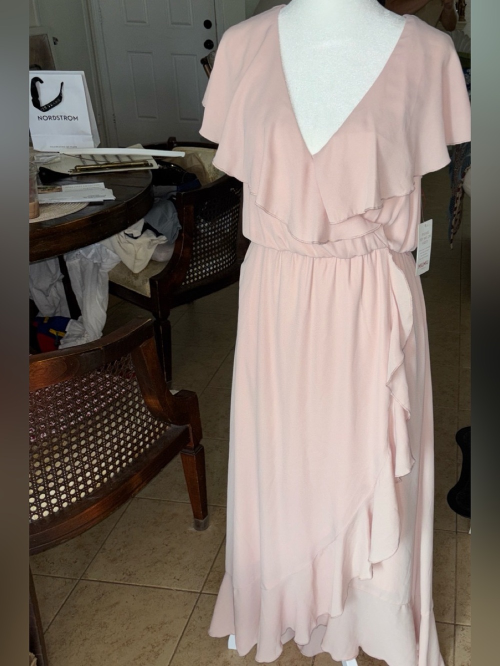 NWT ‘Show Me Your Mumu’ blush Pink Jess Ruffle Midi Dress Wedding Party Small